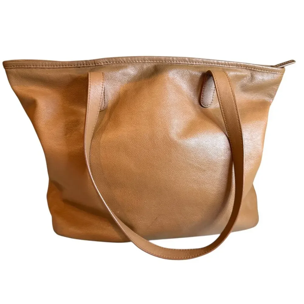Jack Georges Quiet Luxury Leather Tote Bag Camel Brown